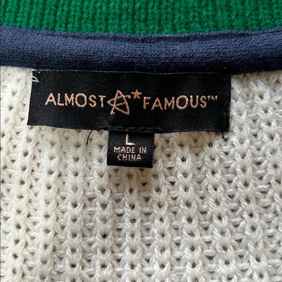 Almost Famous Women’s Cream Cable Knit Varsity Cricket Cardigan Large NWOT - Picture 2 of 12